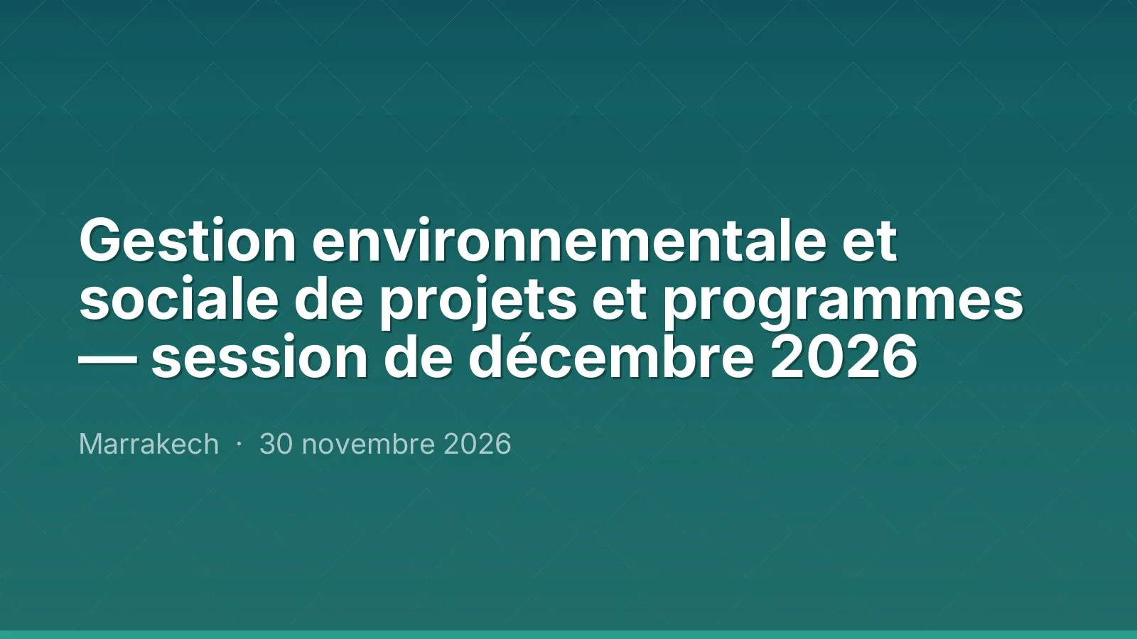 Gestion environnementale et sociale de projets et programmes — session de décembre 2026