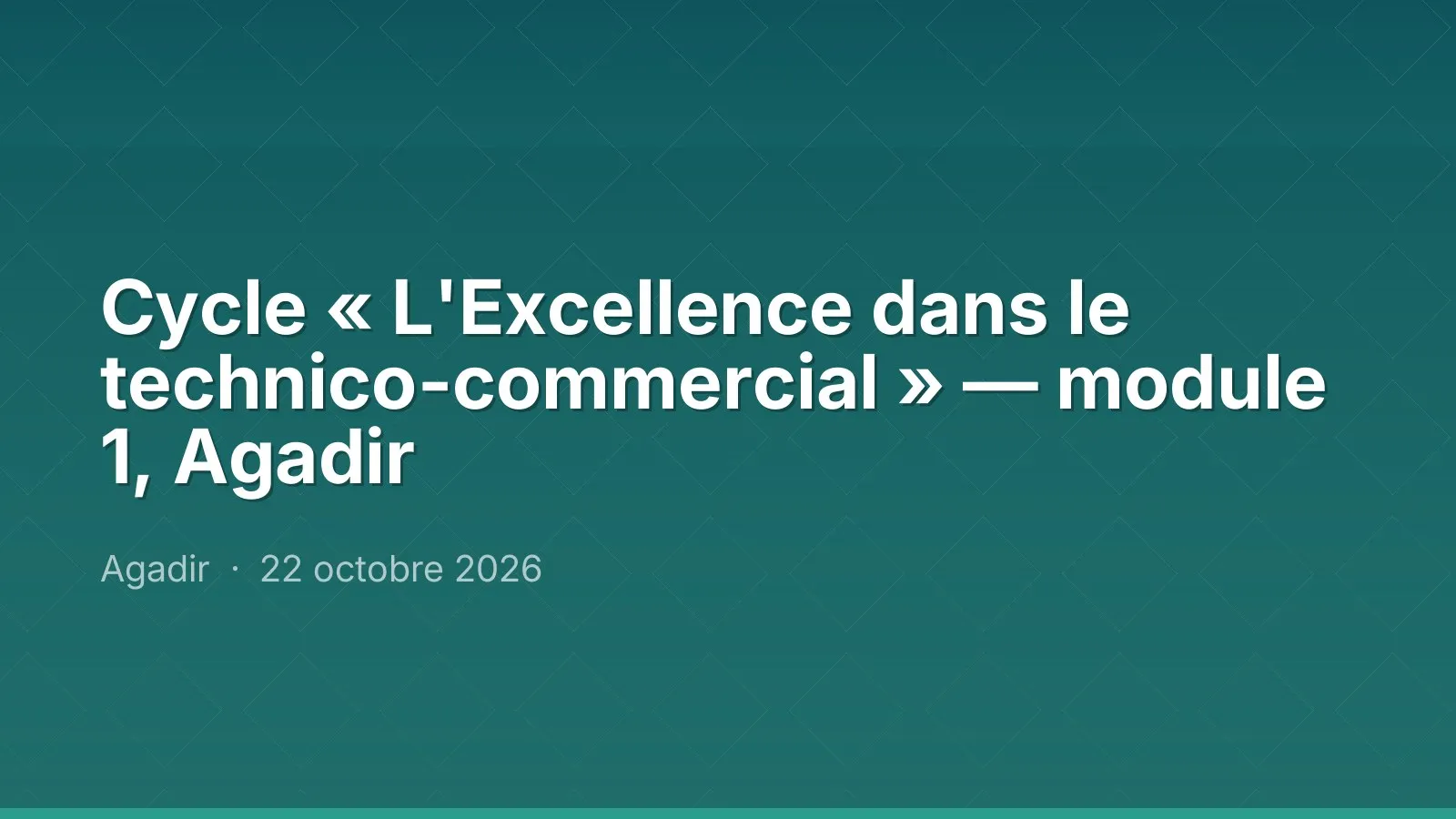 Cycle « L'Excellence dans le technico-commercial » — module 1, Agadir