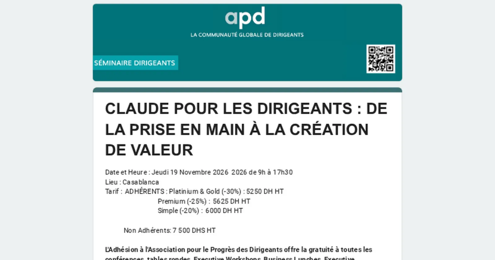 APD Maroc — Séminaire Dirigeants « Claude pour les dirigeants : de la prise en main à la création de valeur »