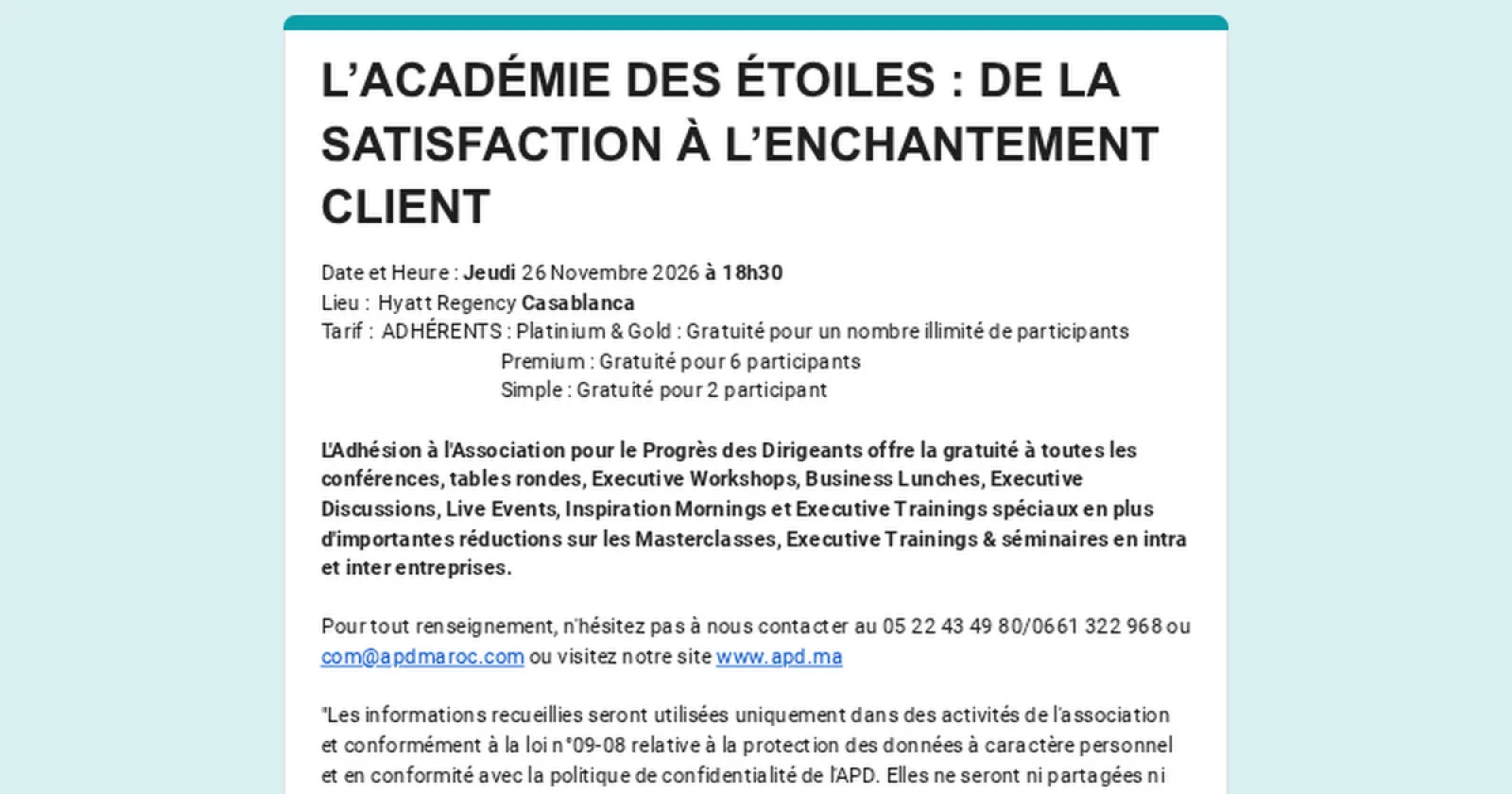 APD Maroc — Conférence « L'Académie des Étoiles : de la satisfaction à l'enchantement client »