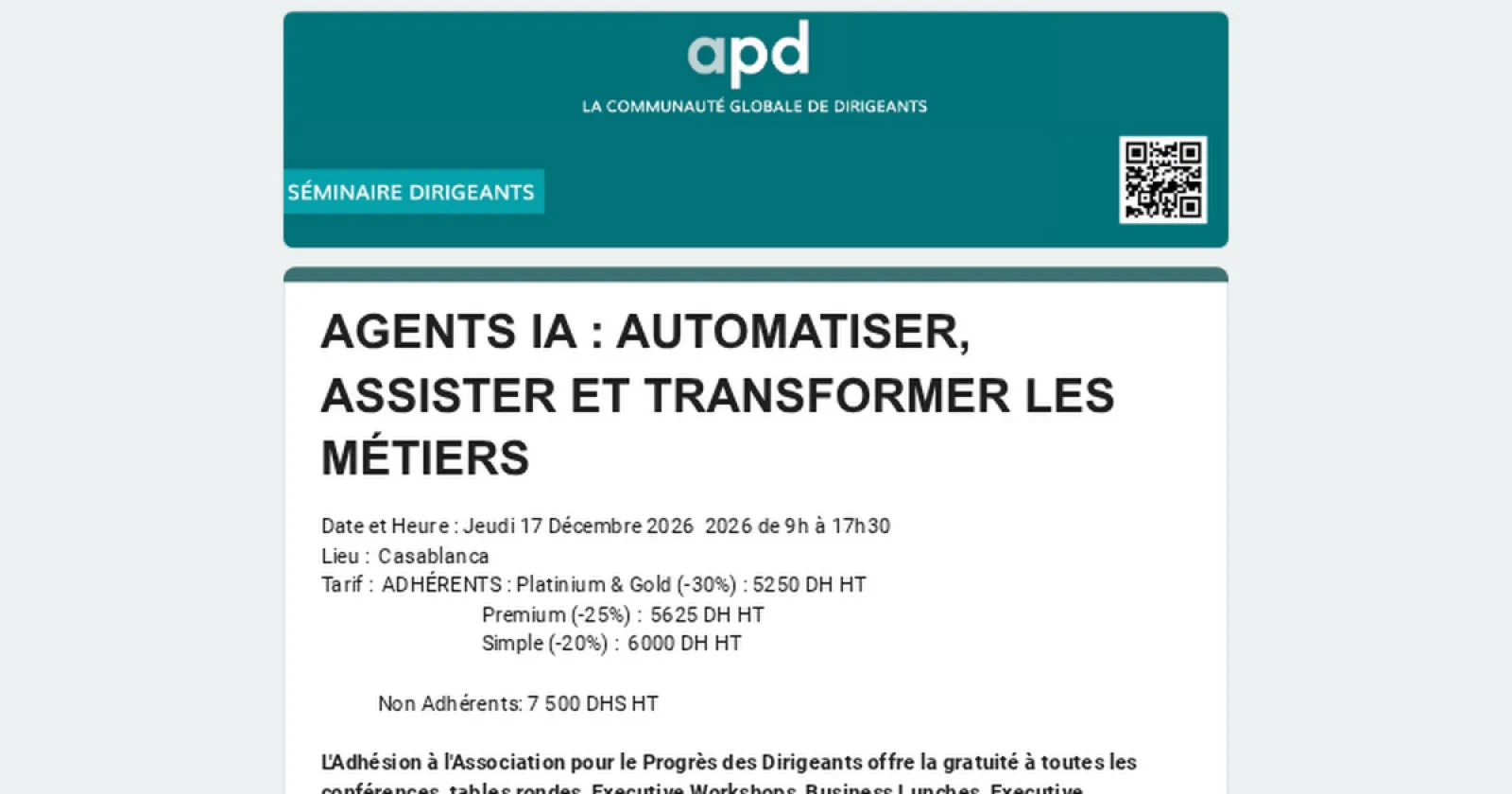APD Maroc — Séminaire Dirigeants « Agents IA : automatiser, assister et transformer les métiers »