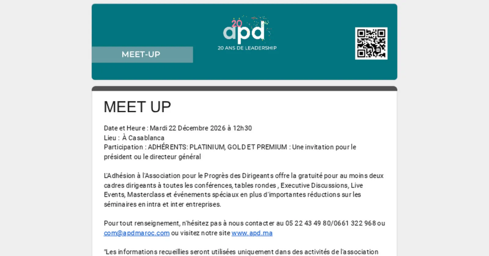 APD Maroc — Meet Up Dirigeants de décembre 2026