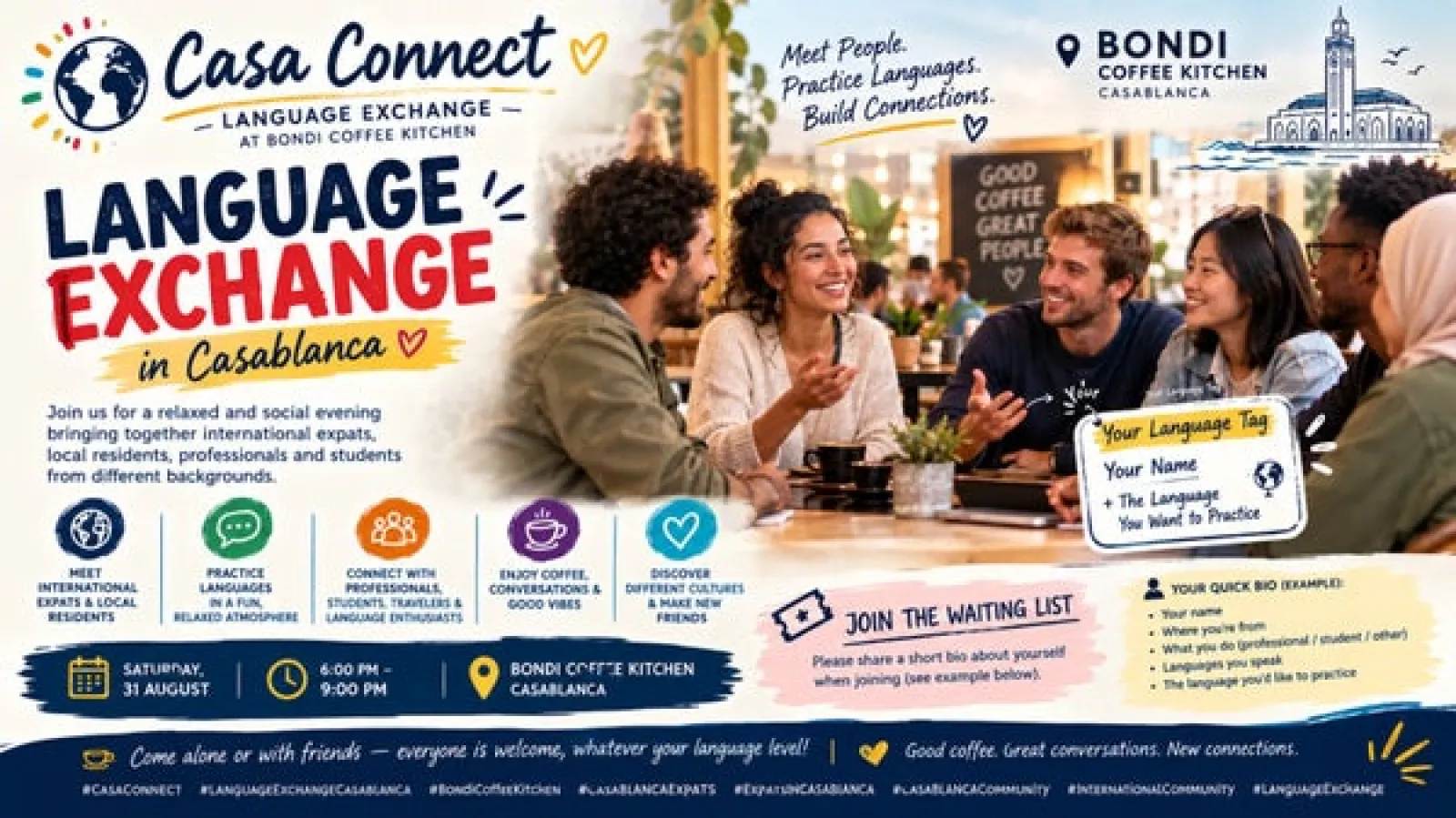 Casablanca Language Exchange — Global Friends au Bondi Coffee Kitchen
