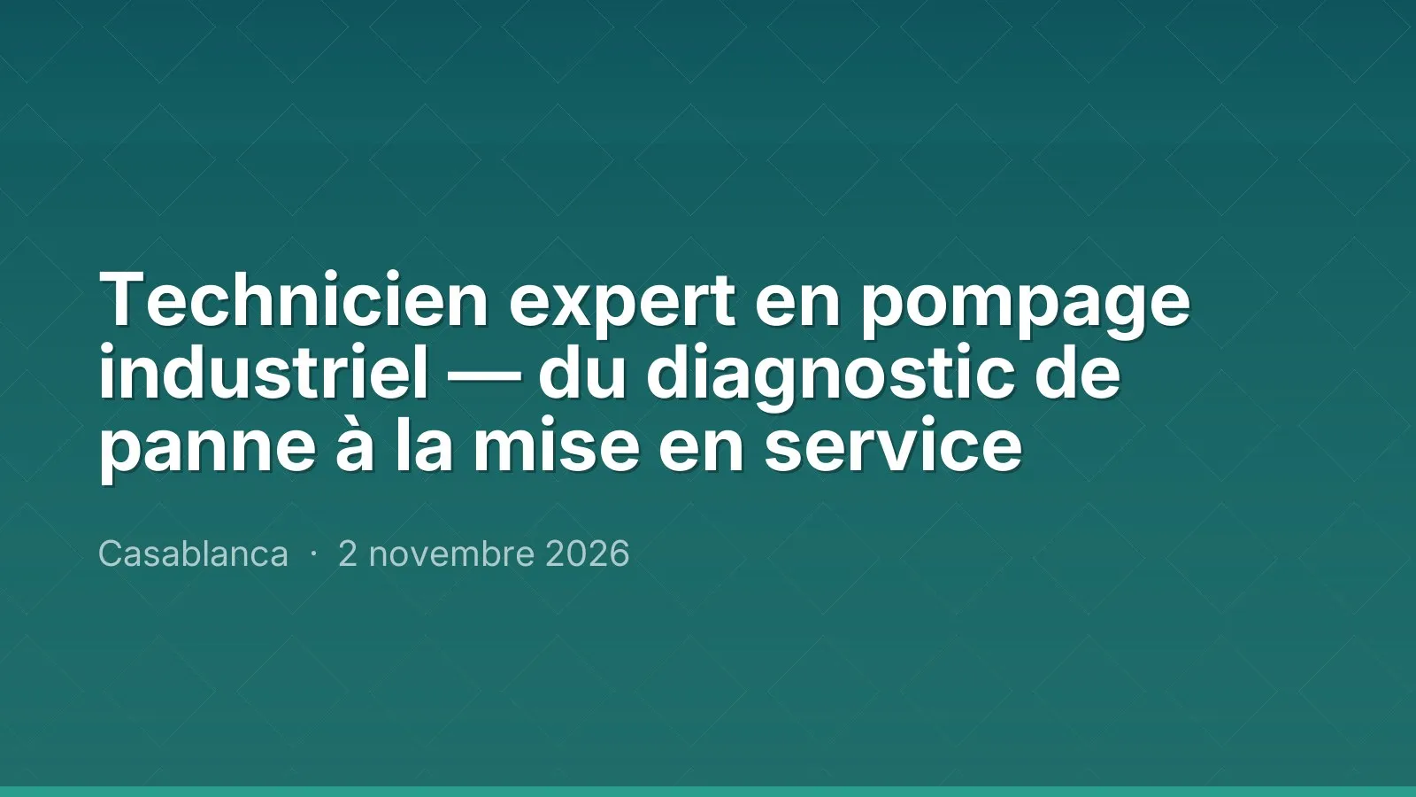 Technicien expert en pompage industriel — du diagnostic de panne à la mise en service