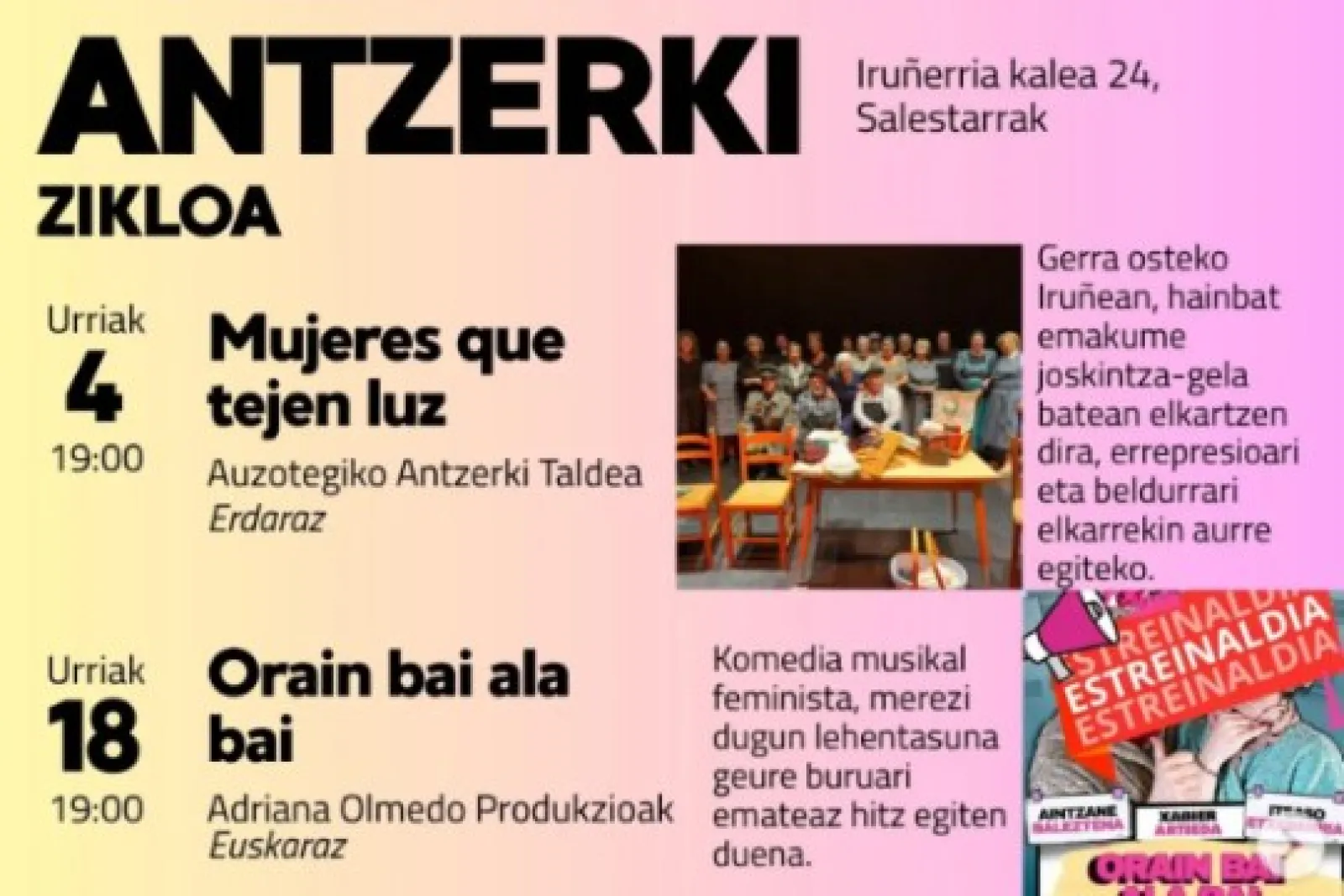 Ciclo de Teatro de Txantrea 2026: "Orain bai ala bai" (estreno)