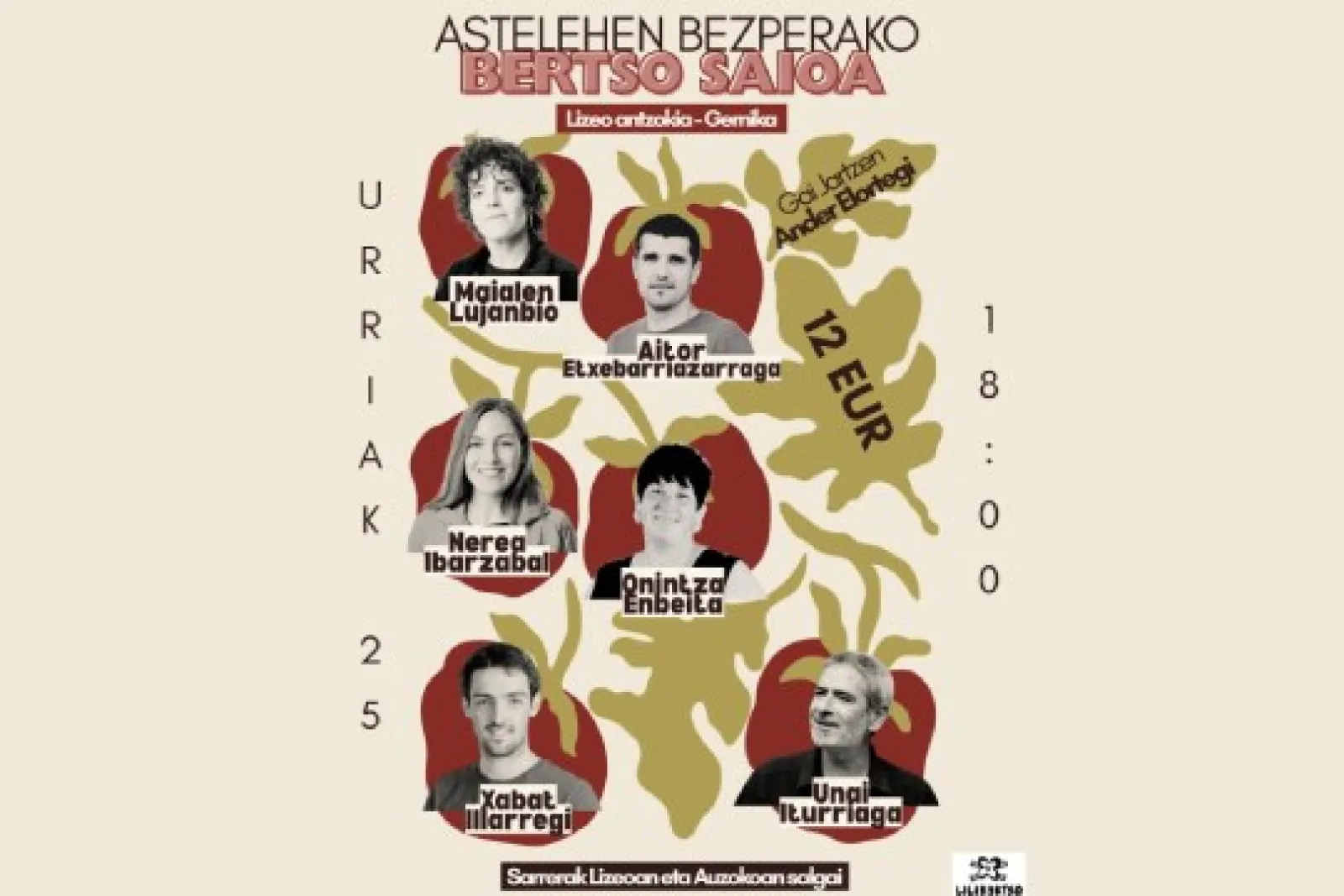 Monday Eve Bertso Session 2026: Onintza Enbeita, Aitor Etxebarriazarraga, Nerea Ibarzabal, Xabat Illarregi, Unai Iturriaga, Maialen Lujanbio