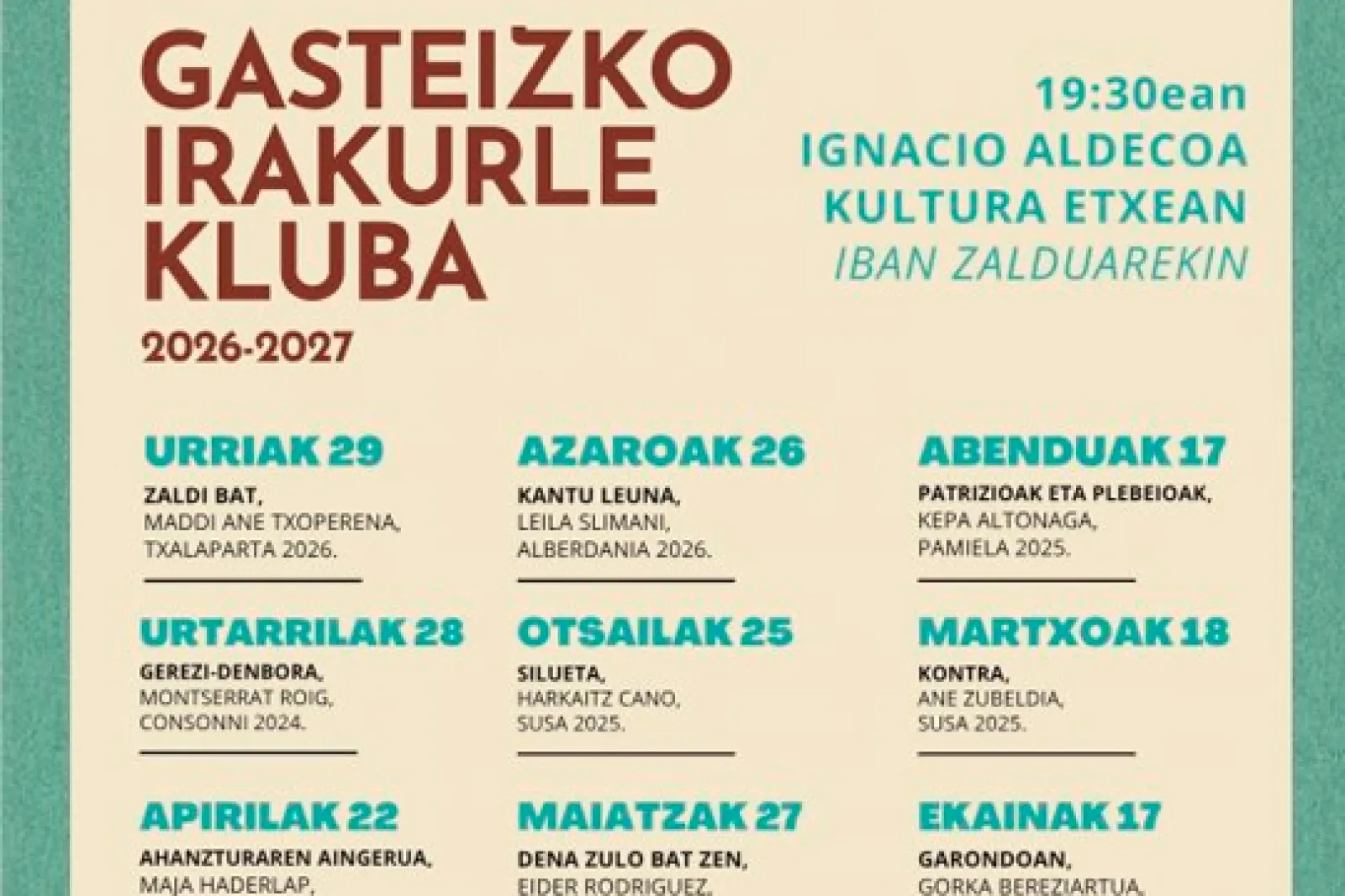 Gasteizko Irakurle Kluba 2026-2027: "Zaldi bat"