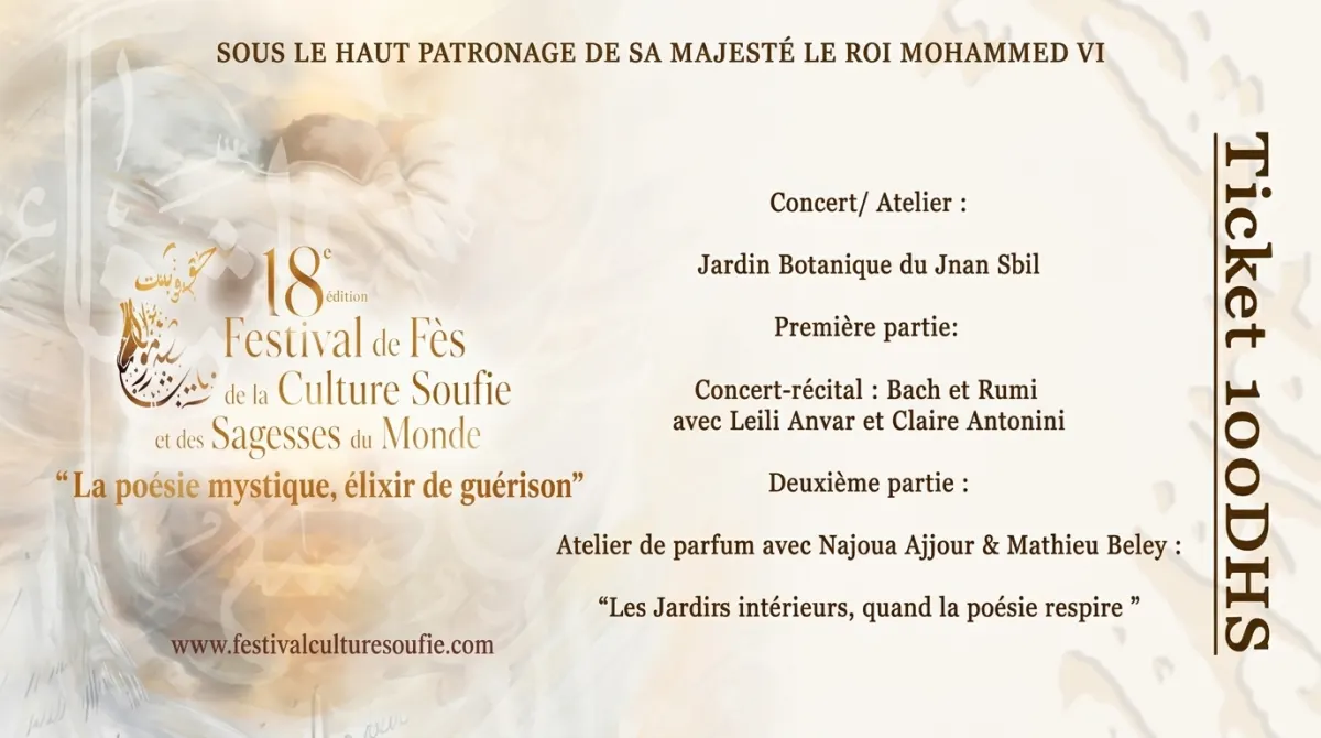 Concert-récital « Bach et Rumi » avec Leili Anvar et Claire Antonini, et atelier de parfum « Les Jardins intérieurs »