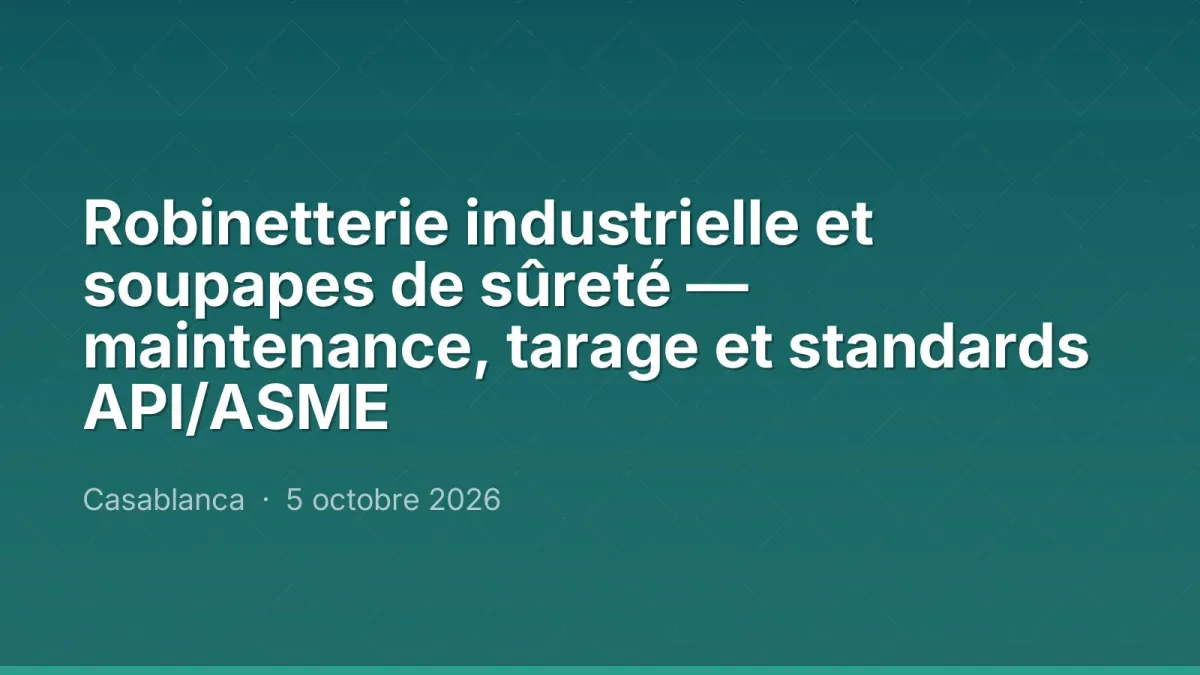 Robinetterie industrielle et soupapes de sûreté — maintenance, tarage et standards API/ASME