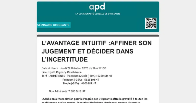 APD Maroc — Séminaire « L'avantage intuitif : affiner son jugement et décider dans l'incertitude », avec Michel Giffard